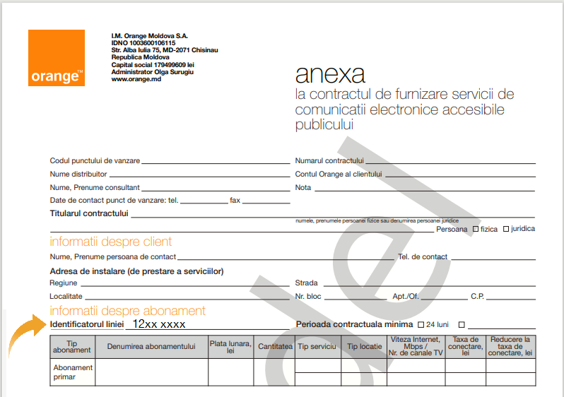 Identificatorul liniei pentru achitarea serviciilor fixe de la Orange contract