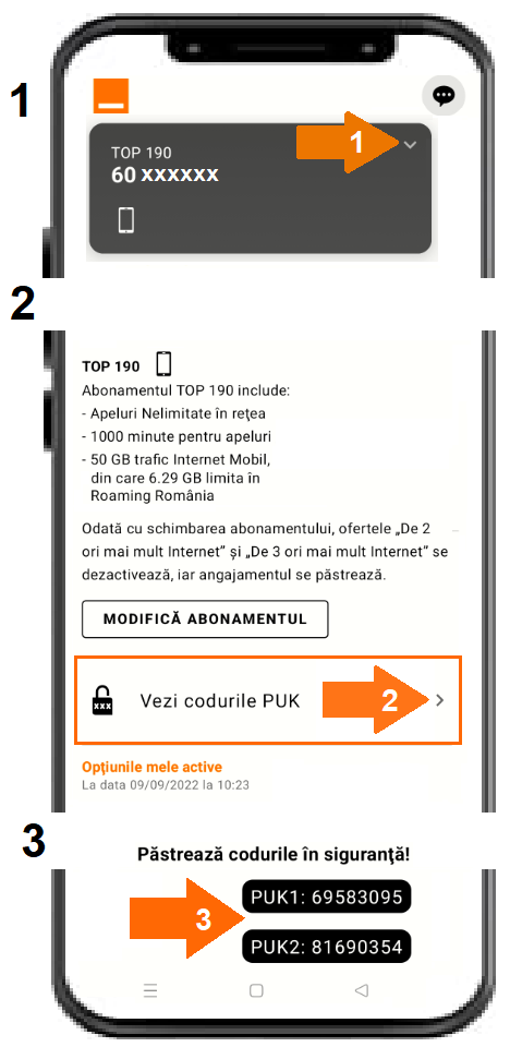 Codul PIN PUK SIM pentru numerele mobile in aplicatia My Orange Moldova