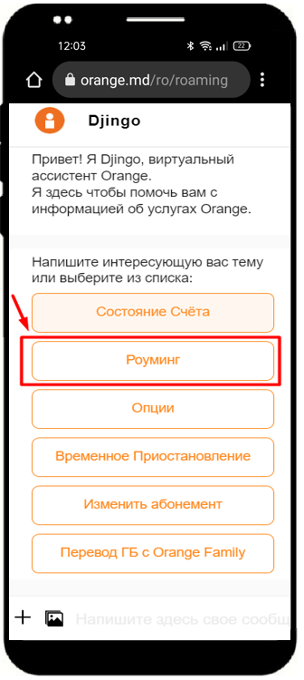 Djingo активация роуминга Orange Moldova