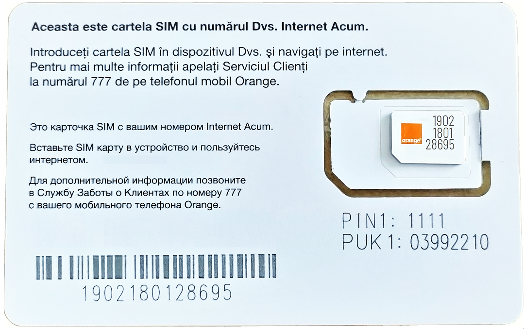 Cartela SIM noua Orange pe cardul de plastic 3 formate SIM
