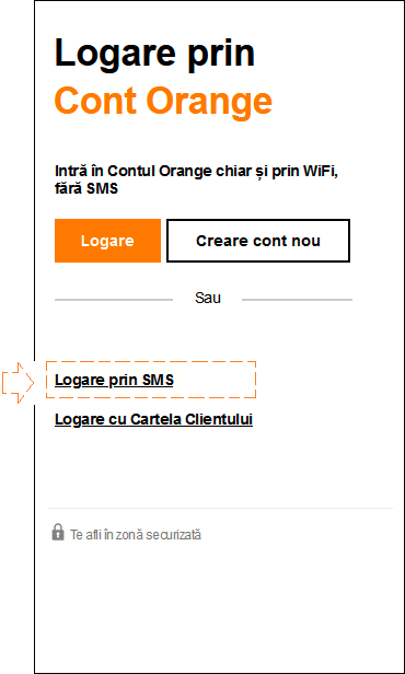 logare prin codul SMS pe pagina https://my.orange.md