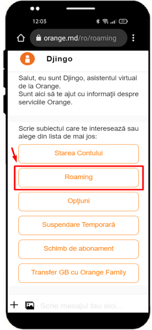 Djingo Orange Moldova serviciul Roaming activare dezactivare optiuni